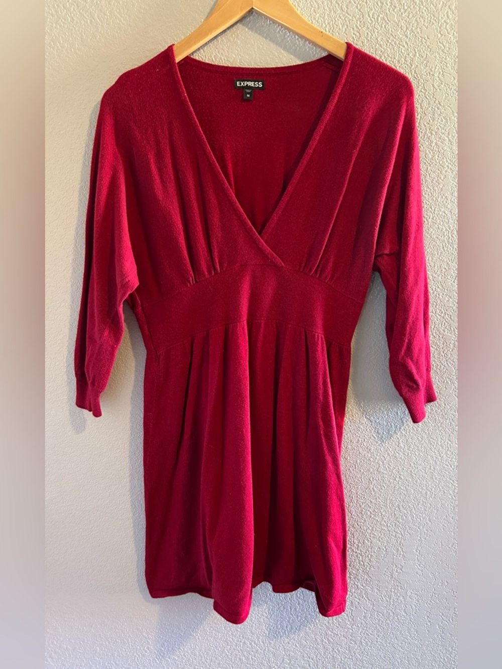 Express Deep Red Knit V-Neck Top